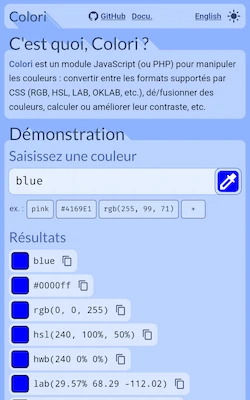 Interface de Colori en bleu